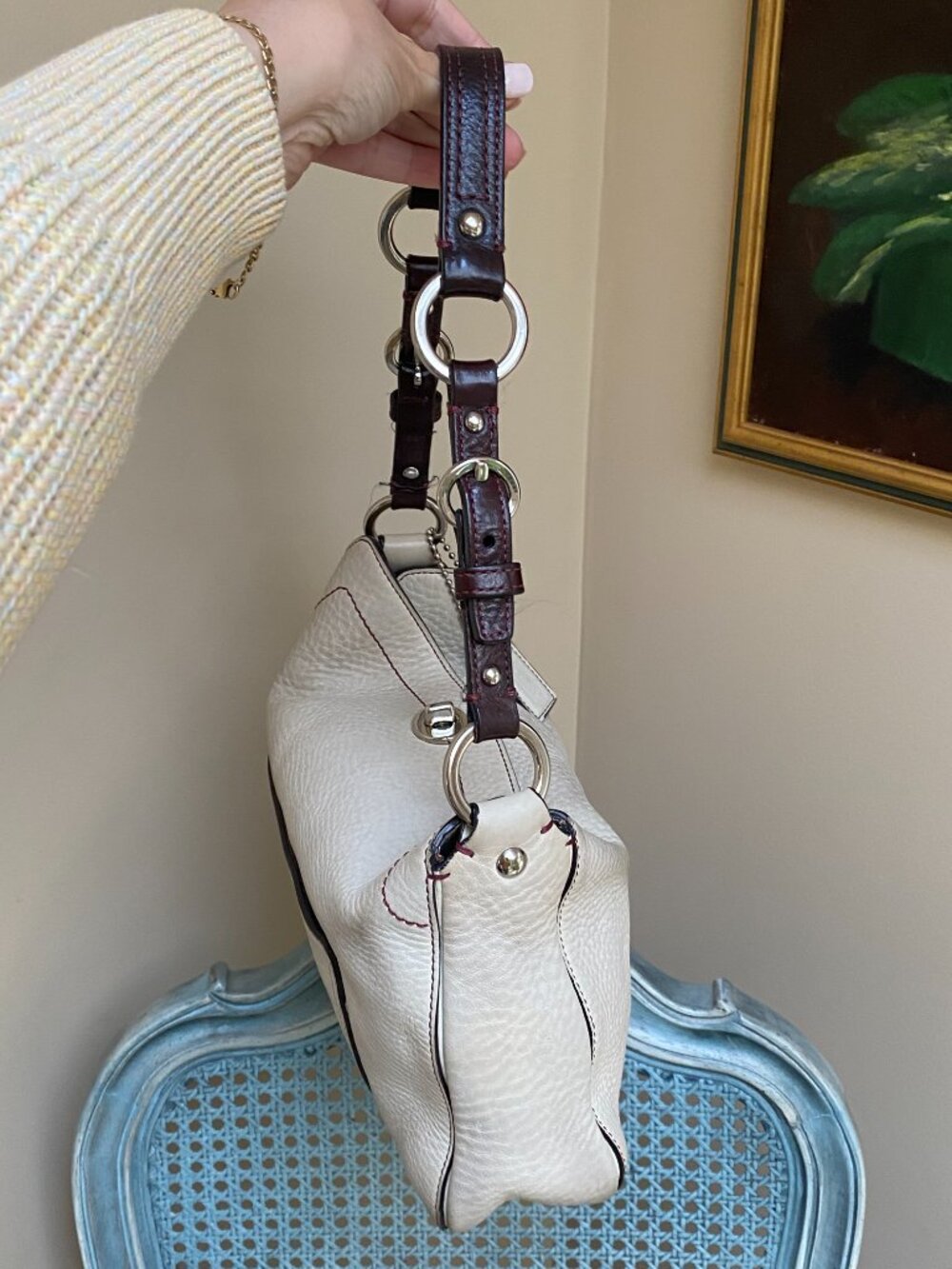 Vintage Coach Chelsea Cream Pebbled Leather Shoulder Bag - Picture 5 of 13